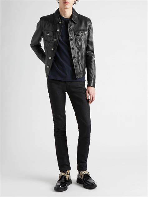 ysl womens leather jacket|saint laurent leather trucker jacket.